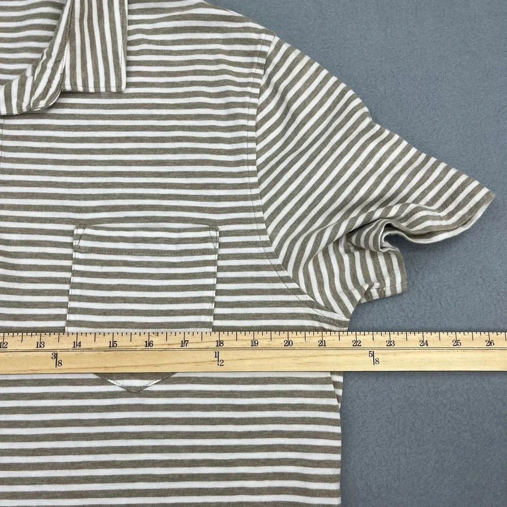 J.Crew Mens XL Slub Cotton Striped Polo Shirt Tan White‎ Short Sleeve Pocket
